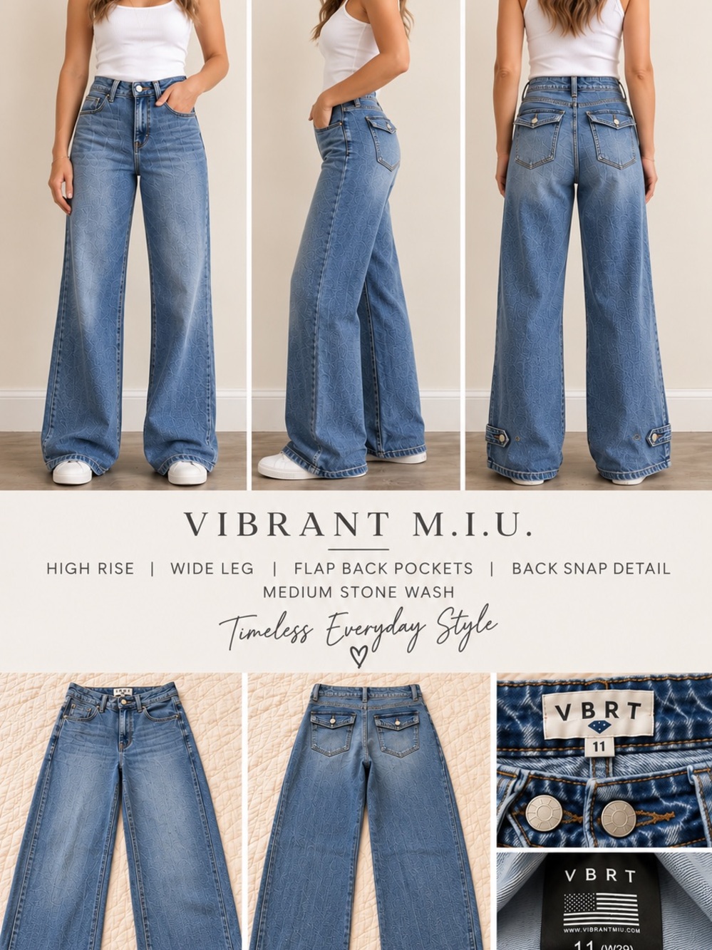 VBRT High-Rise Wide-Leg Jeans in Medium Blue
